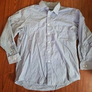 Mens Work Shirt White Blue Stripe Collar Button